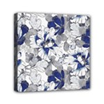 Retro Texture With Blue Flowers, Floral Retro Background, Floral Vintage Texture, White Background W Mini Canvas 6  x 6  (Stretched)