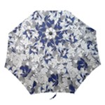 Retro Texture With Blue Flowers, Floral Retro Background, Floral Vintage Texture, White Background W Folding Umbrellas