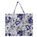 Retro Texture With Blue Flowers, Floral Retro Background, Floral Vintage Texture, White Background W Zipper Large Tote Bag