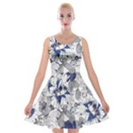 Retro Texture With Blue Flowers, Floral Retro Background, Floral Vintage Texture, White Background W Velvet Skater Dress