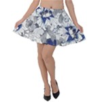 Retro Texture With Blue Flowers, Floral Retro Background, Floral Vintage Texture, White Background W Velvet Skater Skirt