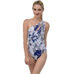 Retro Texture With Blue Flowers, Floral Retro Background, Floral Vintage Texture, White Background W To One Side Swimsuit