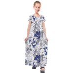 Retro Texture With Blue Flowers, Floral Retro Background, Floral Vintage Texture, White Background W Kids  Short Sleeve Maxi Dress