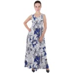 Retro Texture With Blue Flowers, Floral Retro Background, Floral Vintage Texture, White Background W Empire Waist Velour Maxi Dress