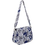 Retro Texture With Blue Flowers, Floral Retro Background, Floral Vintage Texture, White Background W Saddle Handbag