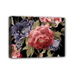 Retro Texture With Flowers, Black Background With Flowers Mini Canvas 7  x 5  (Stretched)