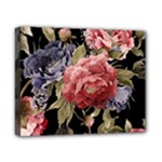 Retro Texture With Flowers, Black Background With Flowers Canvas 10  x 8  (Stretched)