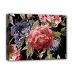 Retro Texture With Flowers, Black Background With Flowers Deluxe Canvas 16  x 12  (Stretched) 
