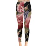 Retro Texture With Flowers, Black Background With Flowers Everyday Leggings 