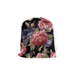 Retro Texture With Flowers, Black Background With Flowers Drawstring Pouch (Medium)