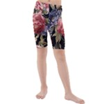 Retro Texture With Flowers, Black Background With Flowers Kids  Mid Length Swim Shorts