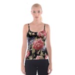 Retro Texture With Flowers, Black Background With Flowers Spaghetti Strap Top
