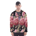 Retro Texture With Flowers, Black Background With Flowers Men s Hooded Windbreaker