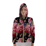 Retro Texture With Flowers, Black Background With Flowers Women s Hooded Windbreaker