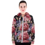 Retro Texture With Flowers, Black Background With Flowers Women s Zipper Hoodie