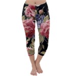 Retro Texture With Flowers, Black Background With Flowers Capri Winter Leggings 