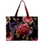 Retro Texture With Flowers, Black Background With Flowers Zipper Mini Tote Bag