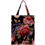 Retro Texture With Flowers, Black Background With Flowers Zipper Classic Tote Bag