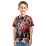 Retro Texture With Flowers, Black Background With Flowers Kids  Sport Mesh T-Shirt