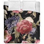Retro Texture With Flowers, Black Background With Flowers Duvet Cover Double Side (California King Size)