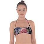 Retro Texture With Flowers, Black Background With Flowers Tie Back Bikini Top