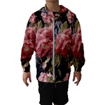 Retro Texture With Flowers, Black Background With Flowers Kids  Hooded Windbreaker