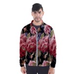 Retro Texture With Flowers, Black Background With Flowers Men s Windbreaker