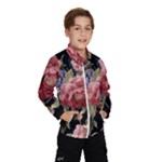 Retro Texture With Flowers, Black Background With Flowers Kids  Windbreaker