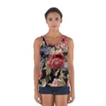 Retro Texture With Flowers, Black Background With Flowers Sport Tank Top 