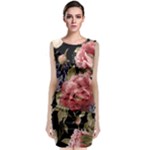 Retro Texture With Flowers, Black Background With Flowers Classic Sleeveless Midi Dress