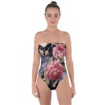 Retro Texture With Flowers, Black Background With Flowers Tie Back One Piece Swimsuit