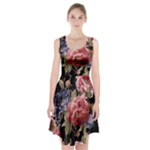 Retro Texture With Flowers, Black Background With Flowers Racerback Midi Dress