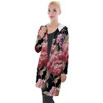 Retro Texture With Flowers, Black Background With Flowers Hooded Pocket Cardigan