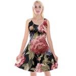 Retro Texture With Flowers, Black Background With Flowers Reversible Velvet Sleeveless Dress