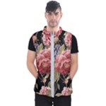 Retro Texture With Flowers, Black Background With Flowers Men s Puffer Vest
