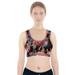 Retro Texture With Flowers, Black Background With Flowers Sports Bra With Pocket