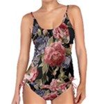 Retro Texture With Flowers, Black Background With Flowers Tankini Set