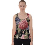 Retro Texture With Flowers, Black Background With Flowers Velvet Tank Top