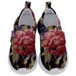 Retro Texture With Flowers, Black Background With Flowers Kids  Velcro No Lace Shoes