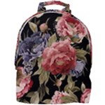Retro Texture With Flowers, Black Background With Flowers Mini Full Print Backpack