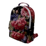 Retro Texture With Flowers, Black Background With Flowers Flap Pocket Backpack (Large)