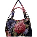 Retro Texture With Flowers, Black Background With Flowers Double Compartment Shoulder Bag