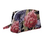 Retro Texture With Flowers, Black Background With Flowers Wristlet Pouch Bag (Medium)