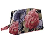 Retro Texture With Flowers, Black Background With Flowers Wristlet Pouch Bag (Large)