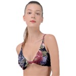 Retro Texture With Flowers, Black Background With Flowers Knot Up Bikini Top