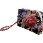 Retro Texture With Flowers, Black Background With Flowers Wristlet Pouch Bag (Small)