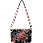 Retro Texture With Flowers, Black Background With Flowers Double Gusset Crossbody Bag