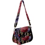 Retro Texture With Flowers, Black Background With Flowers Saddle Handbag