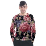 Retro Texture With Flowers, Black Background With Flowers Men s Long Sleeve Raglan T-Shirt