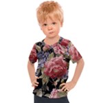 Retro Texture With Flowers, Black Background With Flowers Kids  Sports T-Shirt